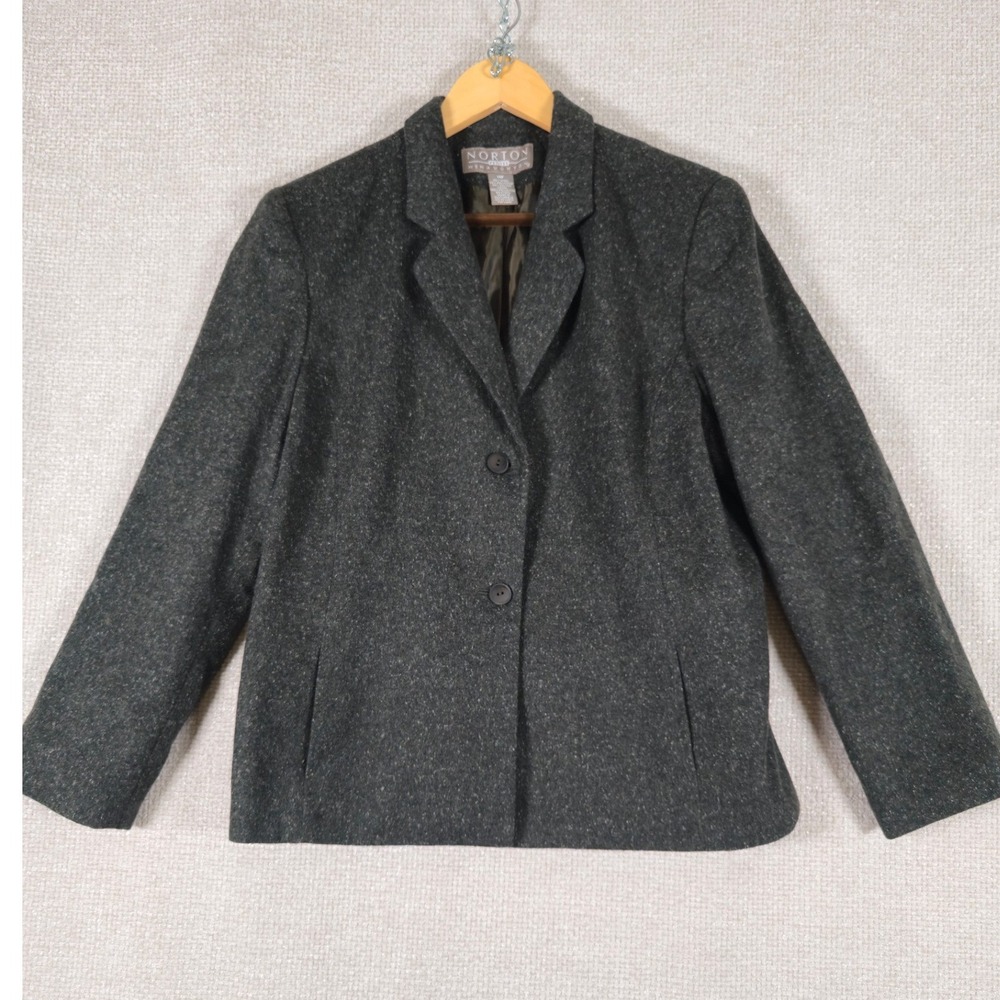 Norton McNaughton Petites Wool Blend Blazer Gray 2 Button‎ Jacket Size 14P